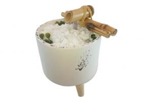 Fonte Feng Shui Cascata Decorativa de Agua Redonda Pé Madeira