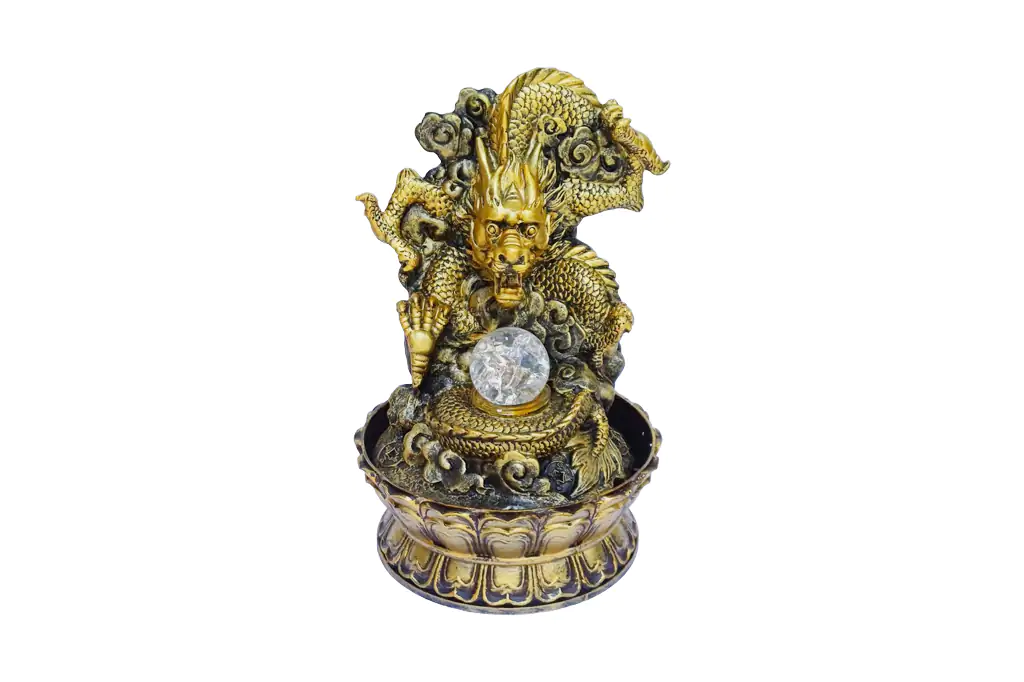 Fonte Feng Shui Dragão de Frente Dourado